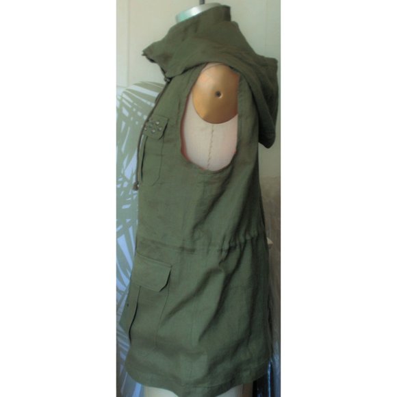NEW OLIVE GREEN LINEN STUDDED ANORAK VEST L - Picture 8 of 10